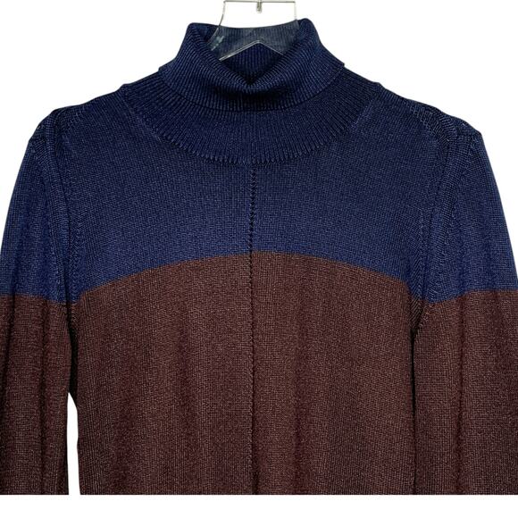 Piazza Sempione L Womens Colorblock Knit Turtleneck Sweater Navy Brown - Picture 4 of 9